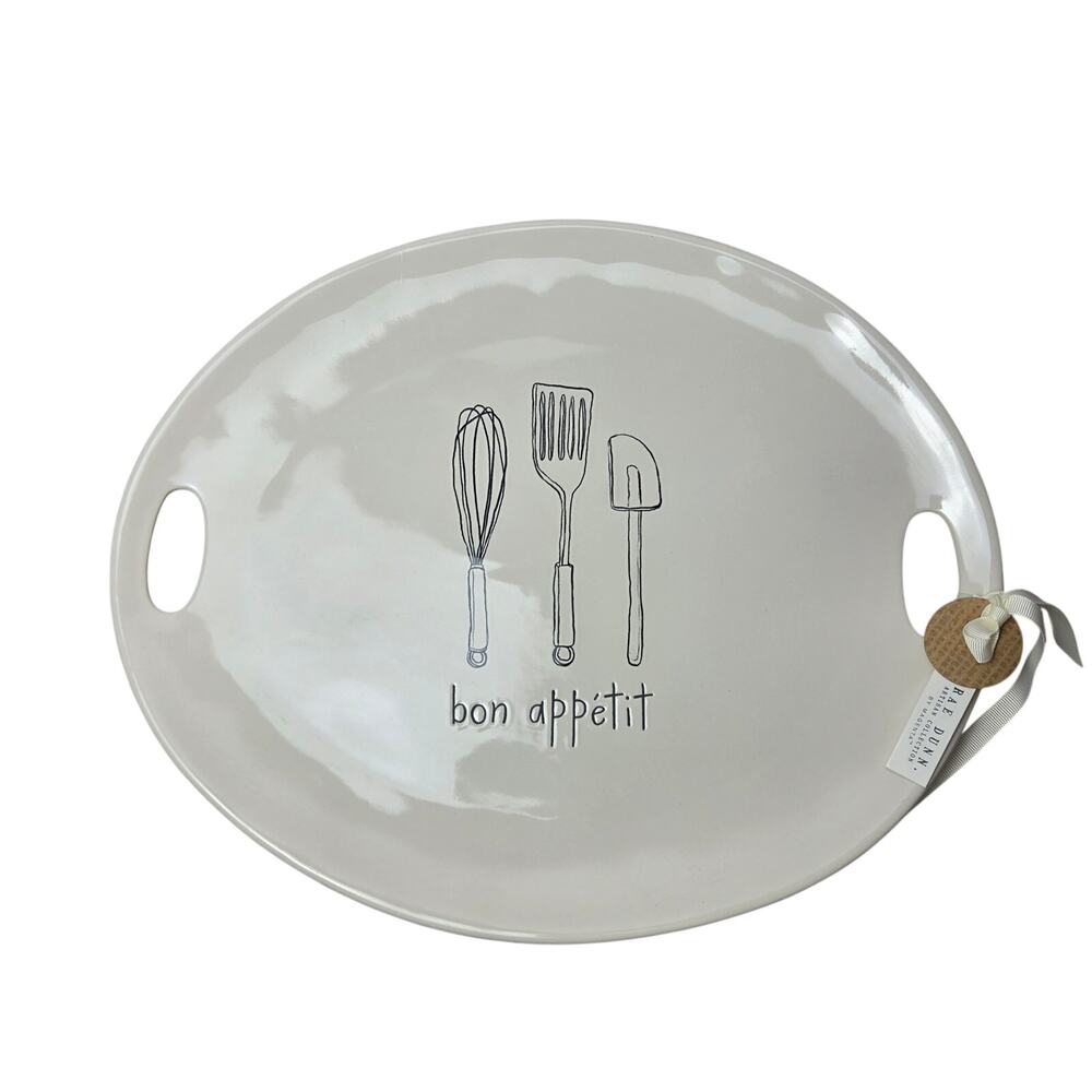 Rae Dunn Bon Appétit oval serving platter 15.5"x12.5" White utensils ceramic NEW